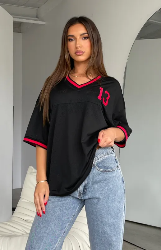 Moves To Make Oversized Sports Tee Black sold by White Fox Boutique