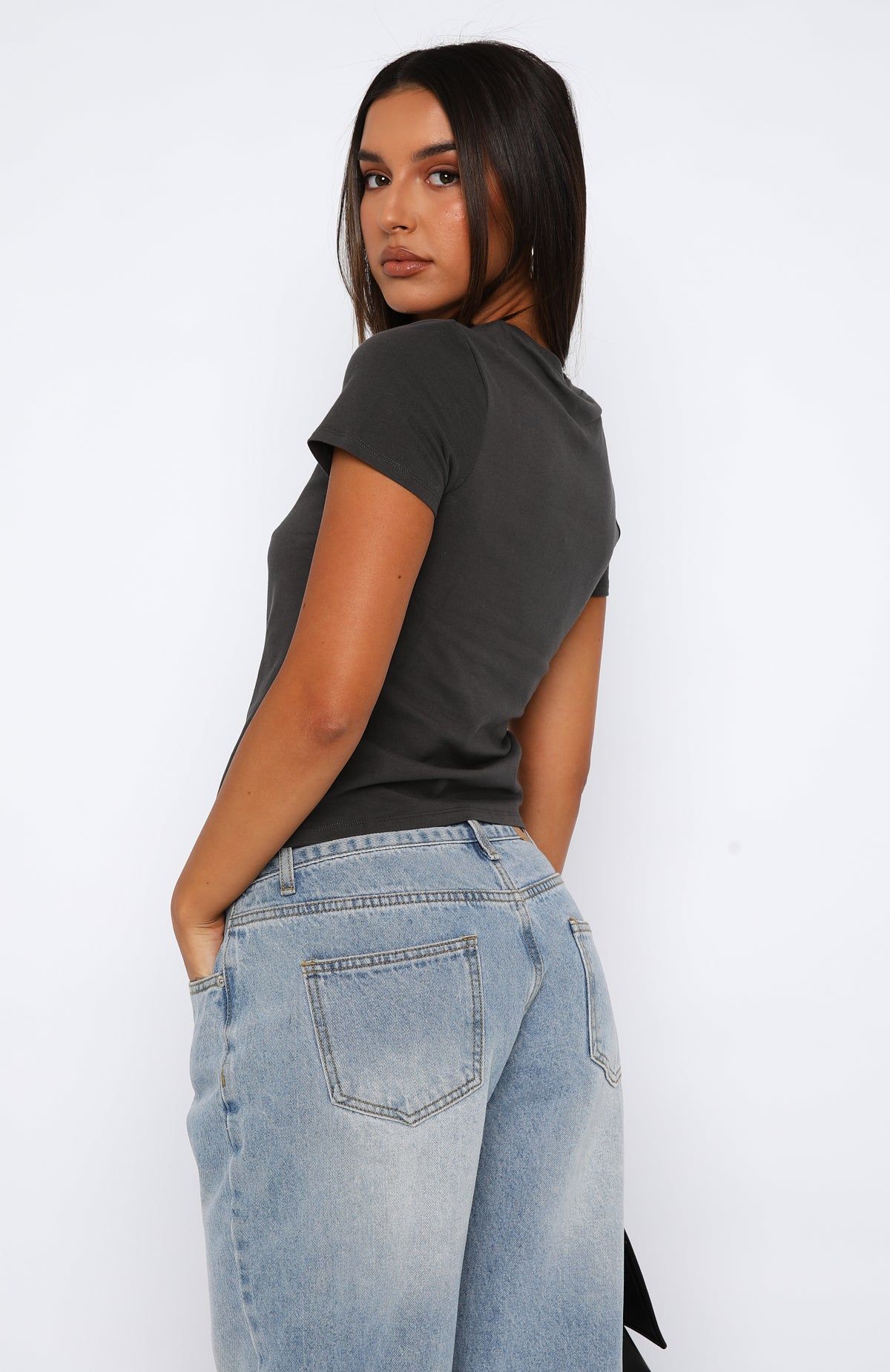 10th Anniversary Edition Baby Tee Charcoal sold by White Fox Boutique product image thumbnail 4