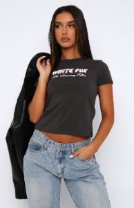 10th Anniversary Edition Baby Tee Charcoal sold by White Fox Boutique