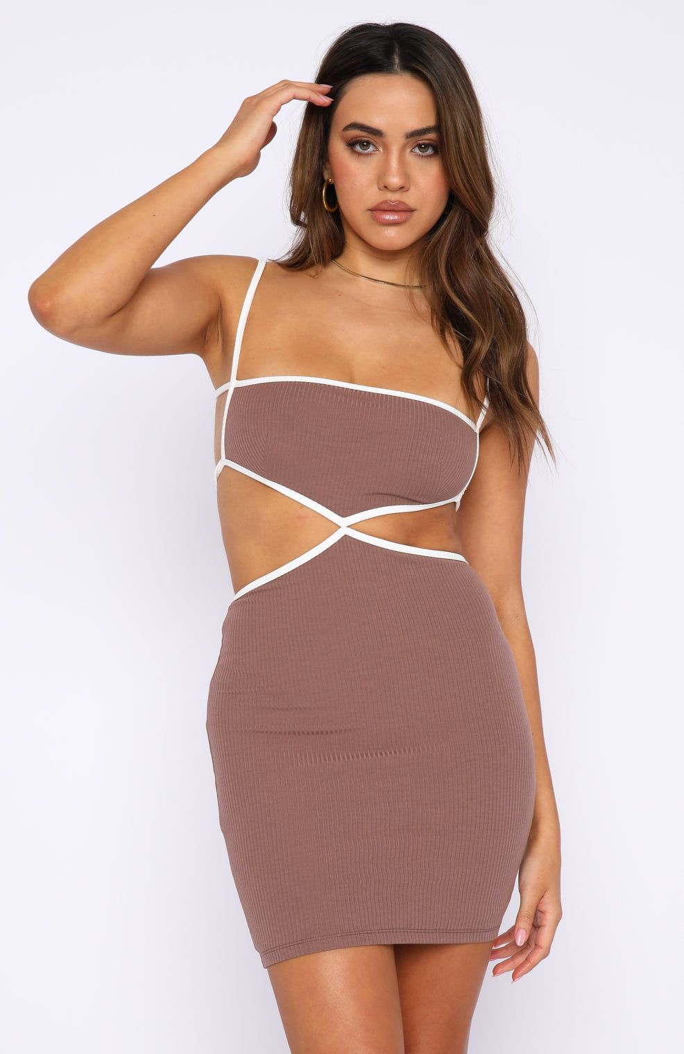 Work My Magic Ribbed Mini Dress Chocolate sold by White Fox Boutique product image thumbnail 2