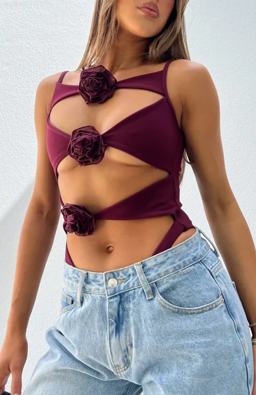 Too Little Too Late Bodysuit Burgundy made by White Fox Boutique