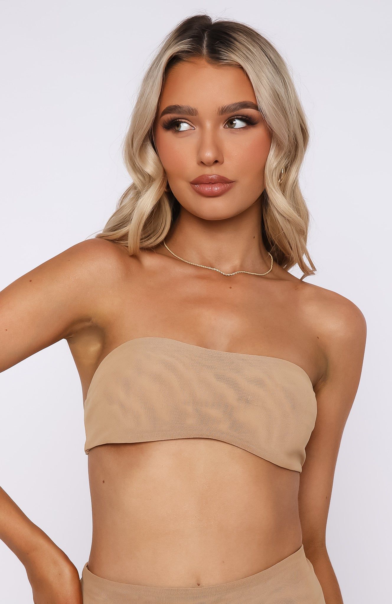 Secrets Out Mesh Bandeau Crop Nude sold by White Fox Boutique product image thumbnail 2