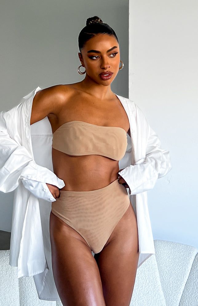 Secrets Out Mesh Bandeau Crop Nude sold by White Fox Boutique