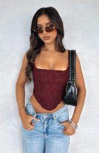 Out Of Luck Lace Bustier Wine sold by White Fox Boutique