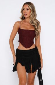 Out Of Luck Lace Bustier Wine sold by White Fox Boutique