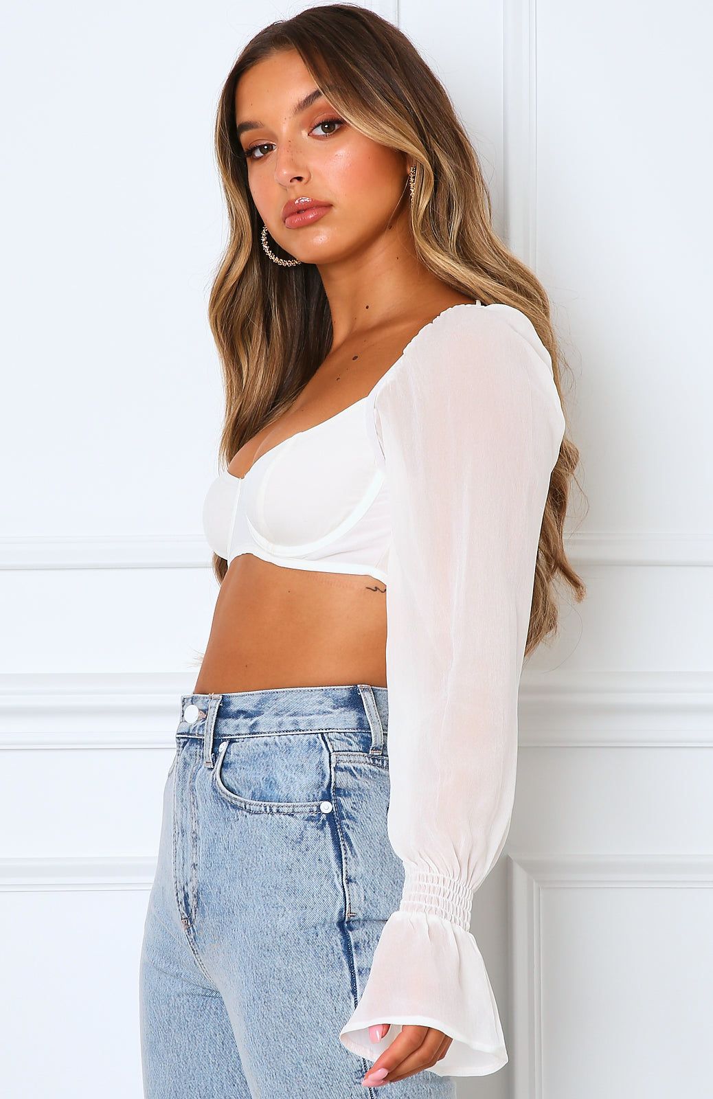 Sheer Perfection Long Sleeve Crop White sold by White Fox Boutique product image thumbnail 3