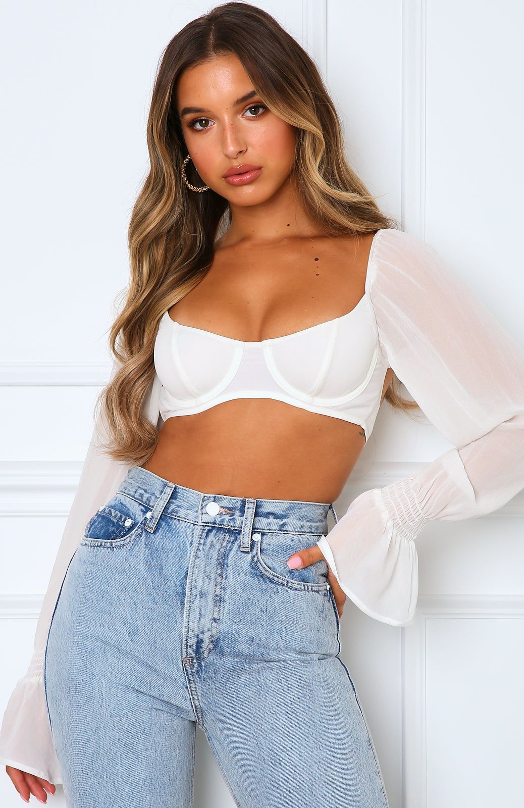 Sheer Perfection Long Sleeve Crop White sold by White Fox Boutique product image thumbnail 4