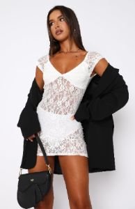 Destined To Be Lace Mini Dress White sold by White Fox Boutique