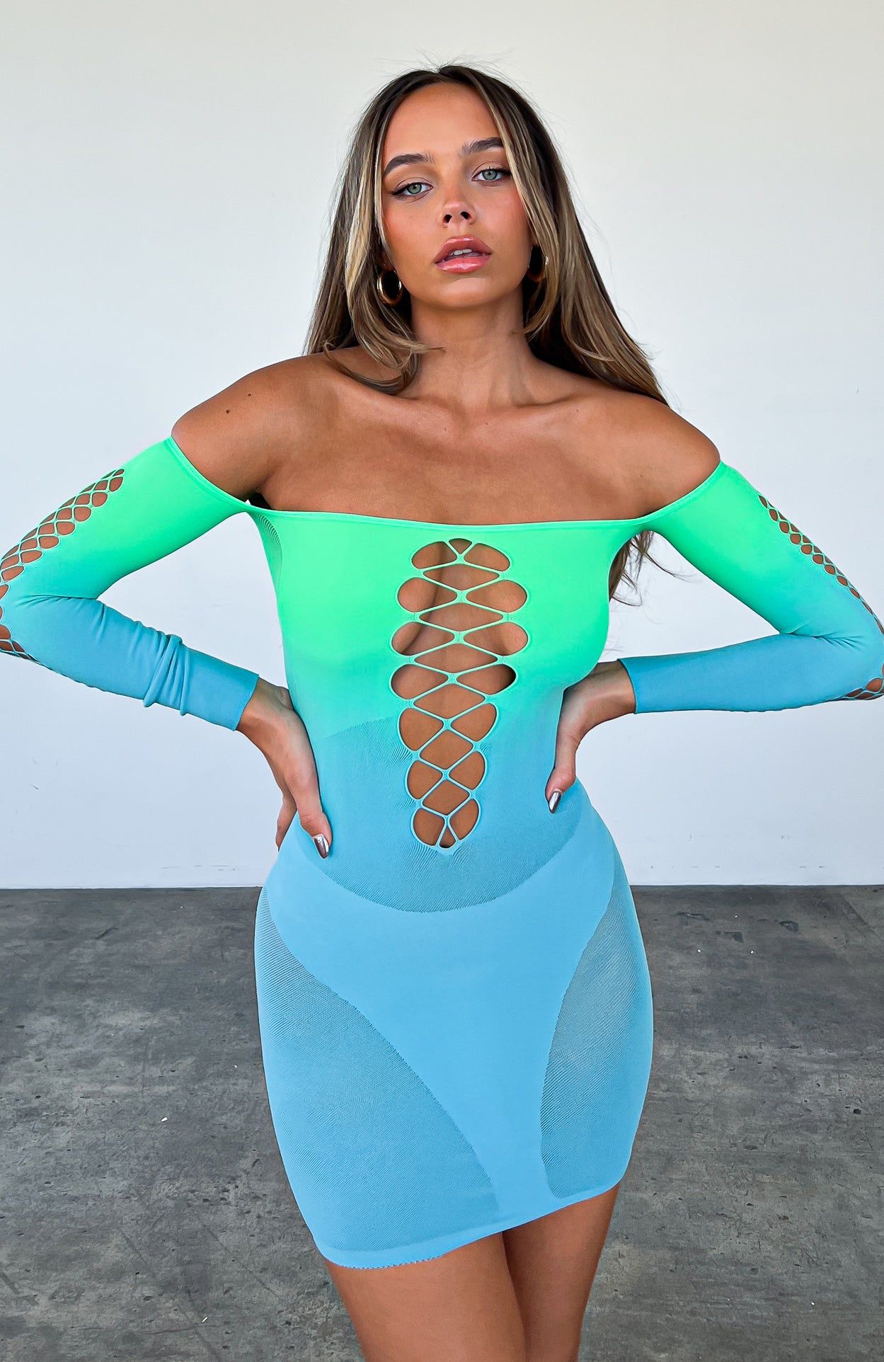 Hate To Say Long Sleeve Mini Dress Lime Gradient sold by White Fox Boutique product image thumbnail 6
