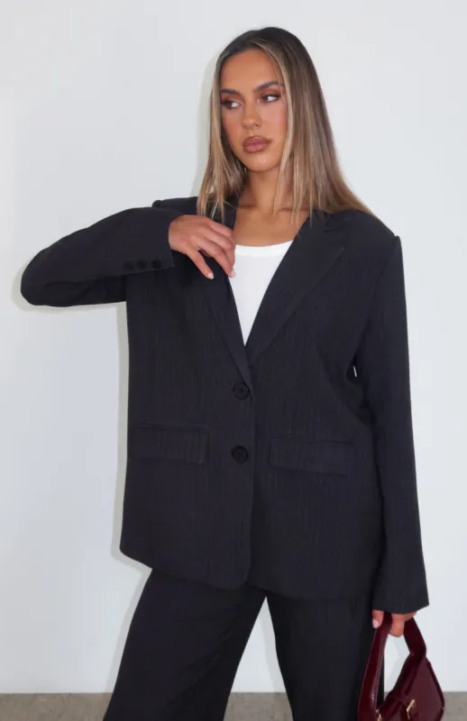 Business Casual Blazer Charcoal Pinstripe sold by White Fox Boutique