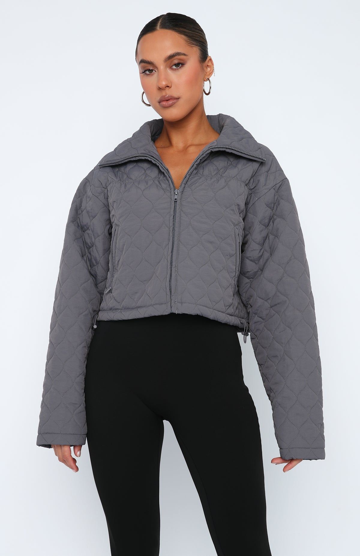 Too Distant Cropped Puffer Jacket Charcoal sold by White Fox Boutique product image thumbnail 2