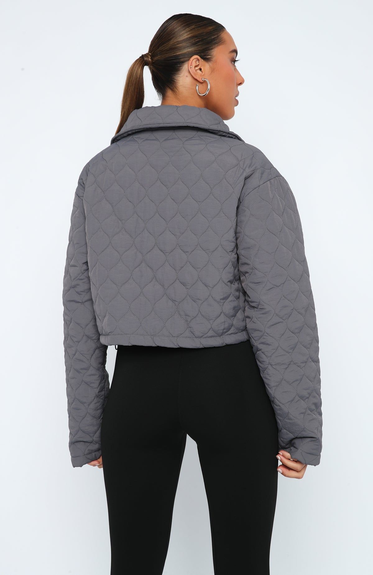 Too Distant Cropped Puffer Jacket Charcoal sold by White Fox Boutique product image thumbnail 4