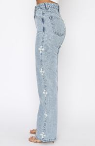 Unbothered High Rise Straight Leg Jeans Washed Blue Print sold by White Fox Boutique