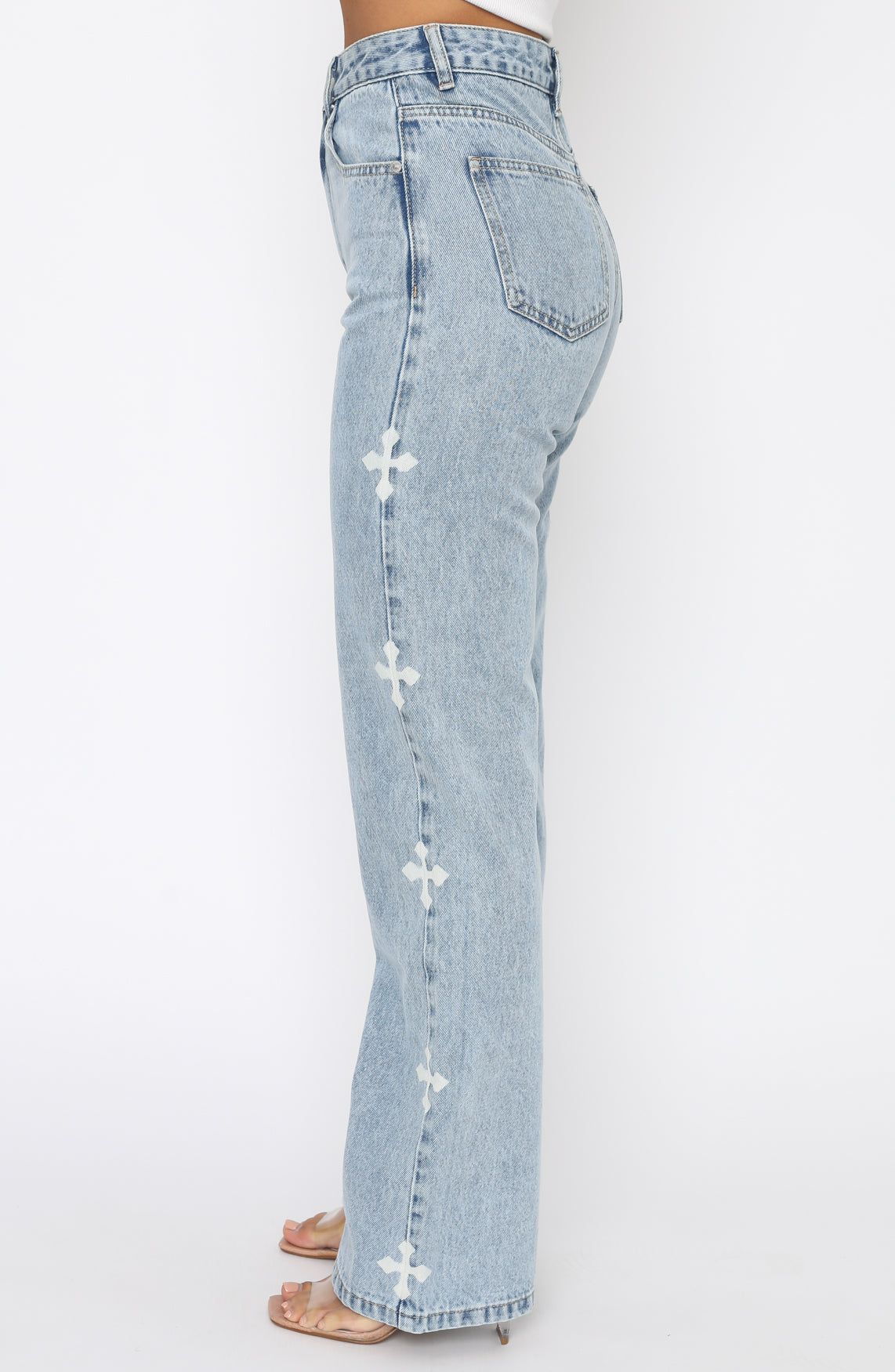Unbothered High Rise Straight Leg Jeans Washed Blue Print sold by White Fox Boutique product image thumbnail 3