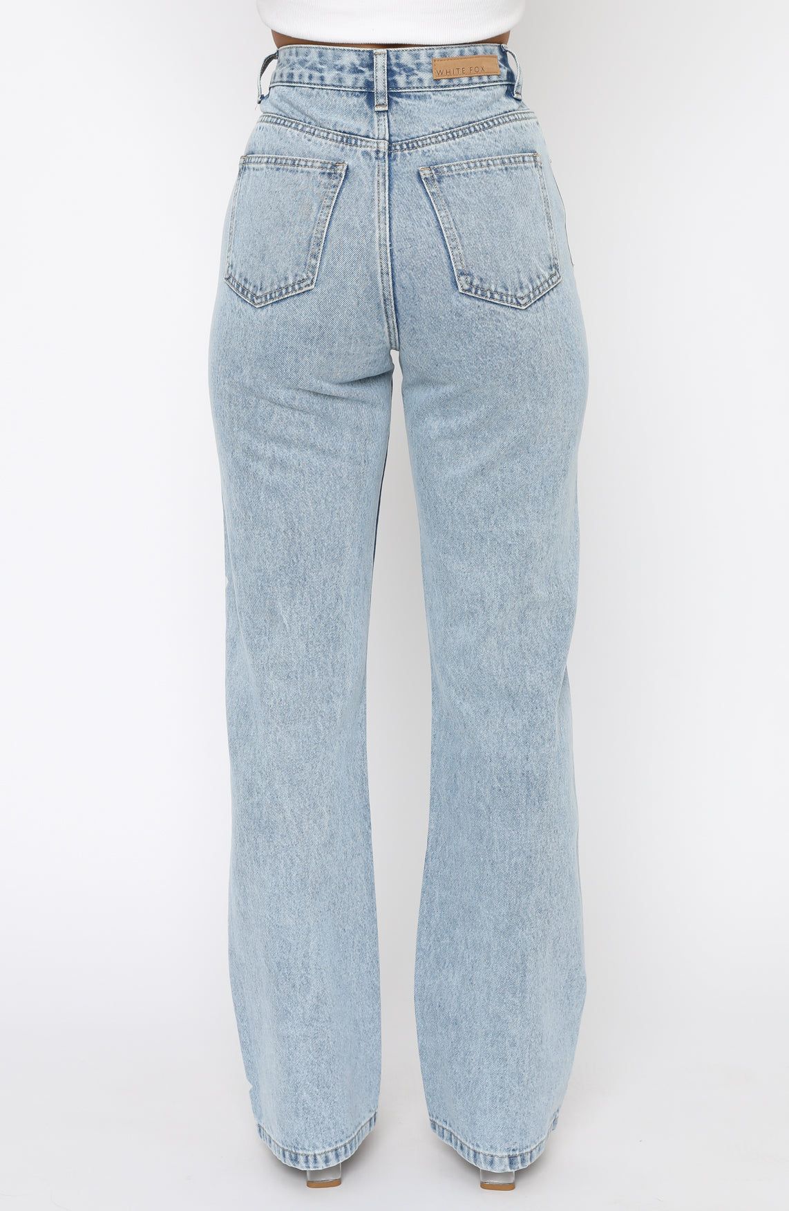 Unbothered High Rise Straight Leg Jeans Washed Blue Print sold by White Fox Boutique product image thumbnail 4