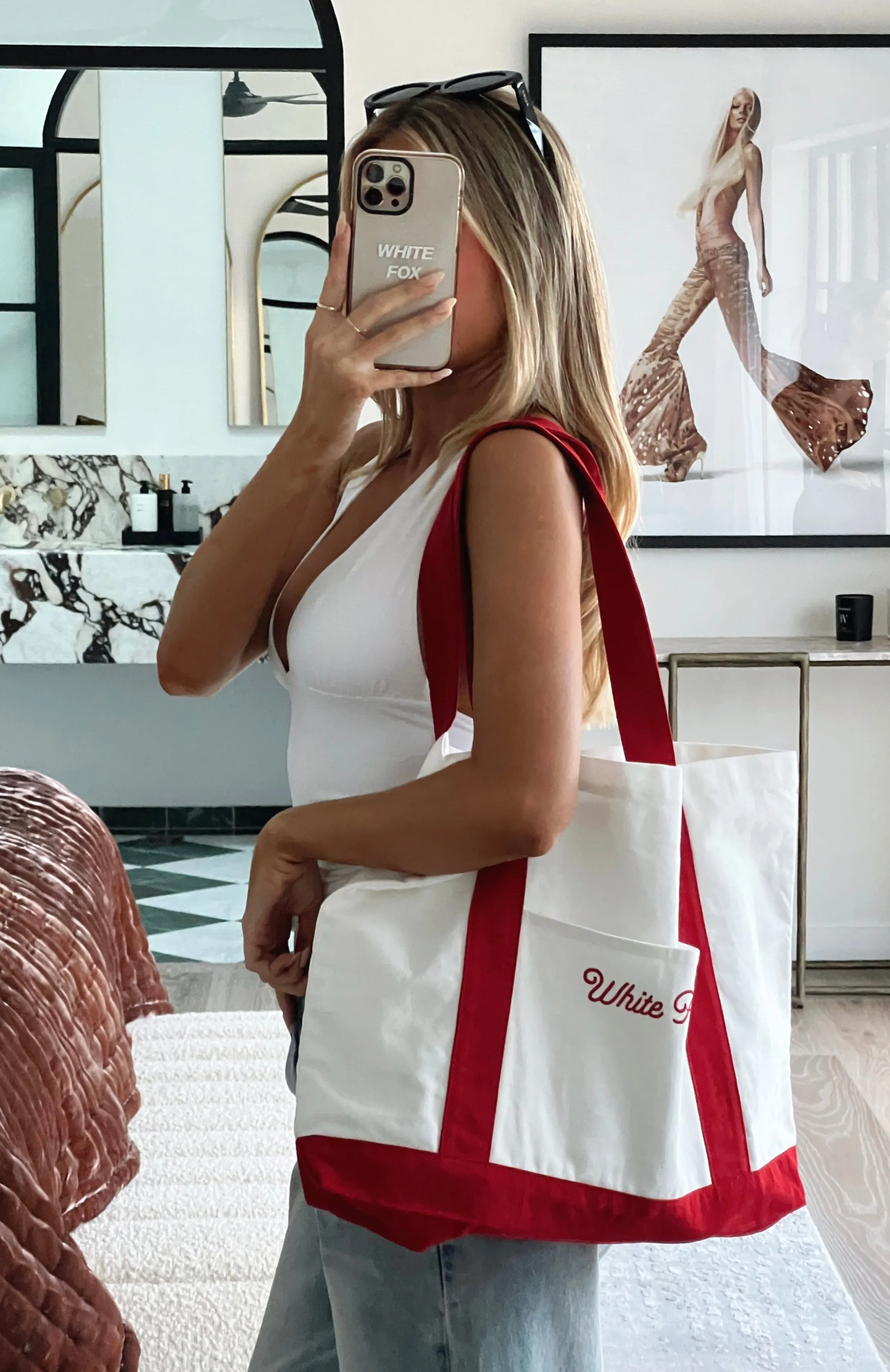 On The Move Tote Bag White/Red sold by White Fox Boutique product image thumbnail 4