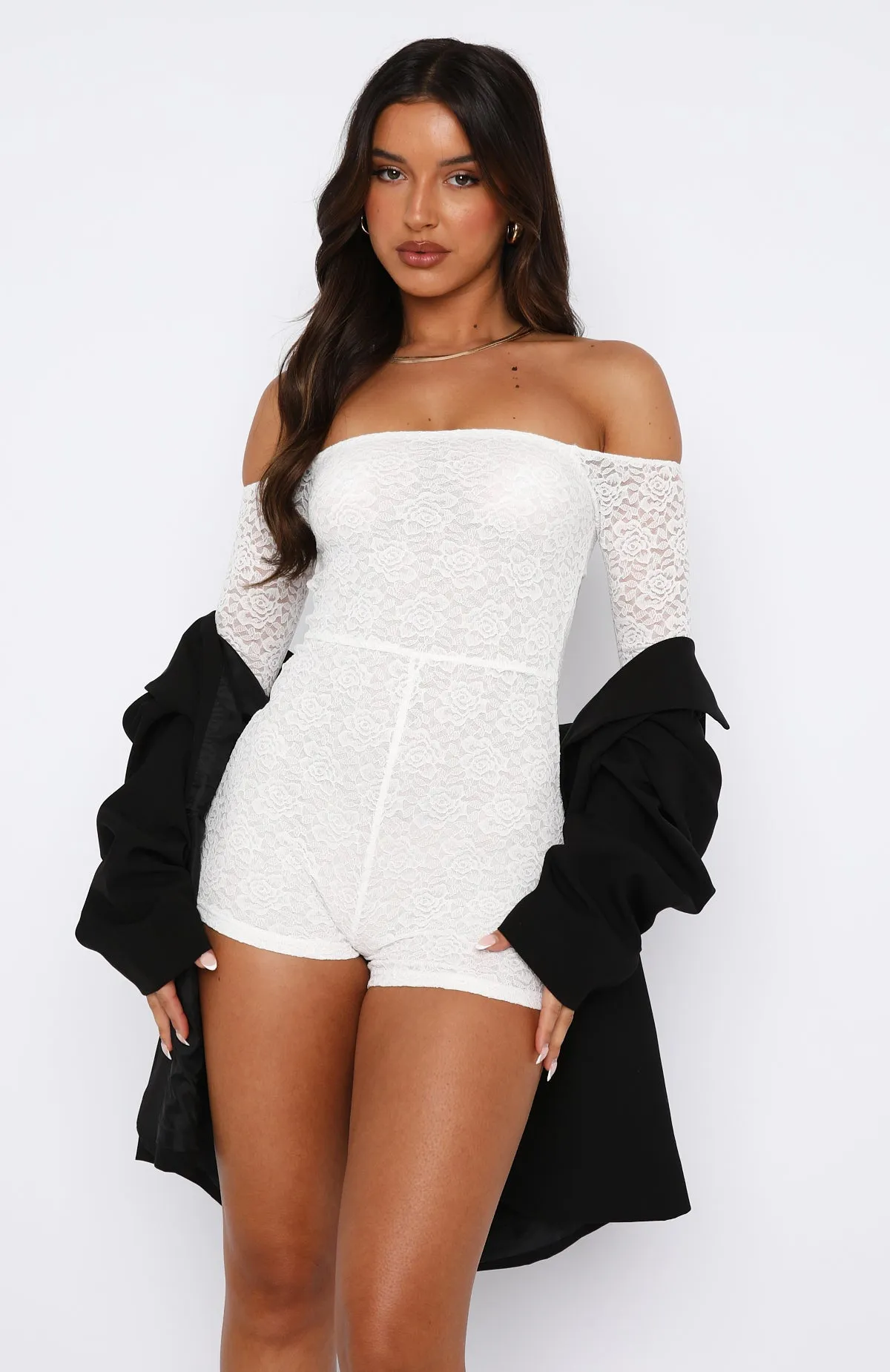 Outta My System Lace Playsuit White sold by White Fox Boutique product image thumbnail 2