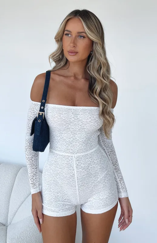 Outta My System Lace Playsuit White sold by White Fox Boutique