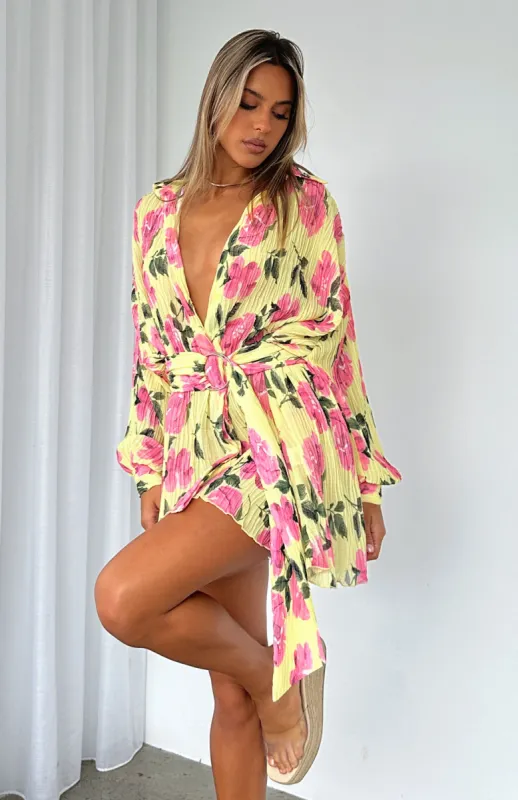 You Drive Me Crazy Long Sleeve Mini Dress Lemon Rose sold by White Fox Boutique