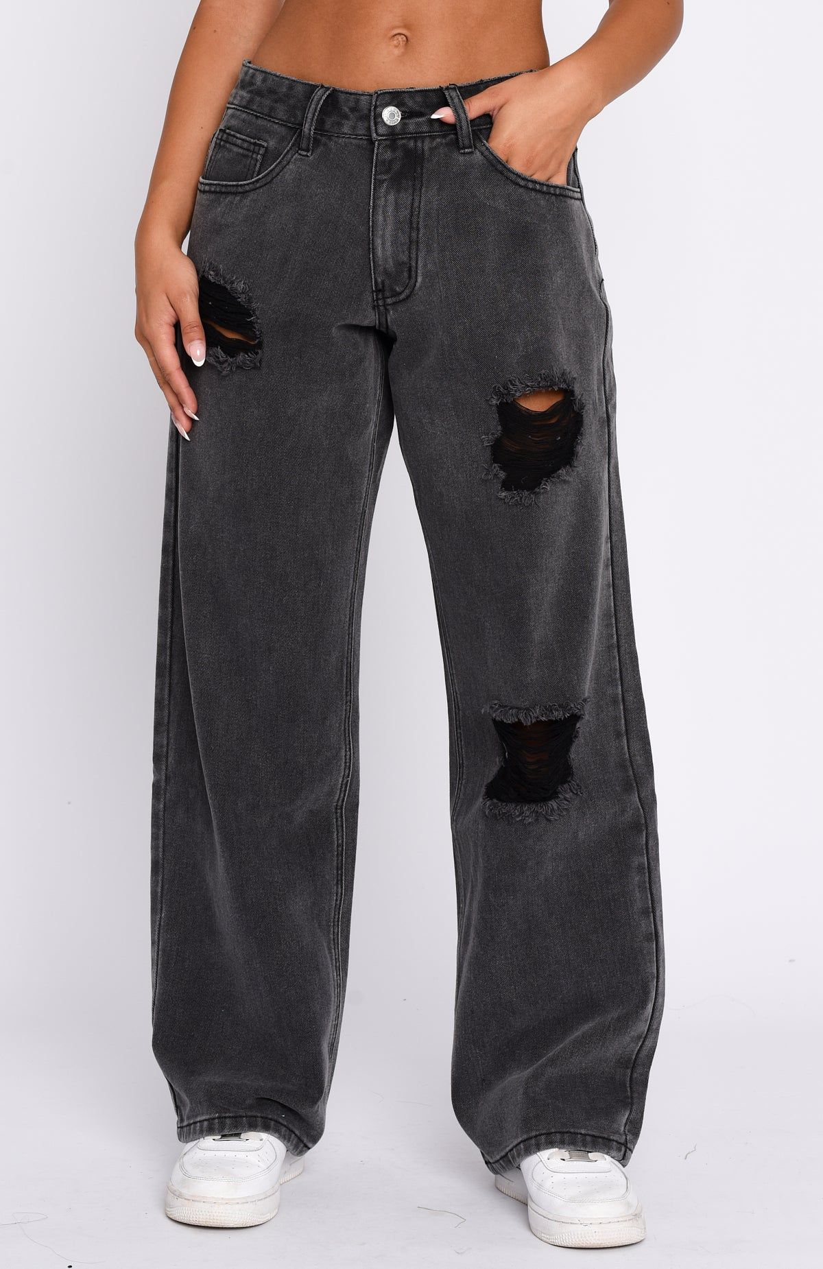 Cross My Path Low Rise Wide Leg Jeans Black Acid Wash sold by White Fox Boutique product image thumbnail 2