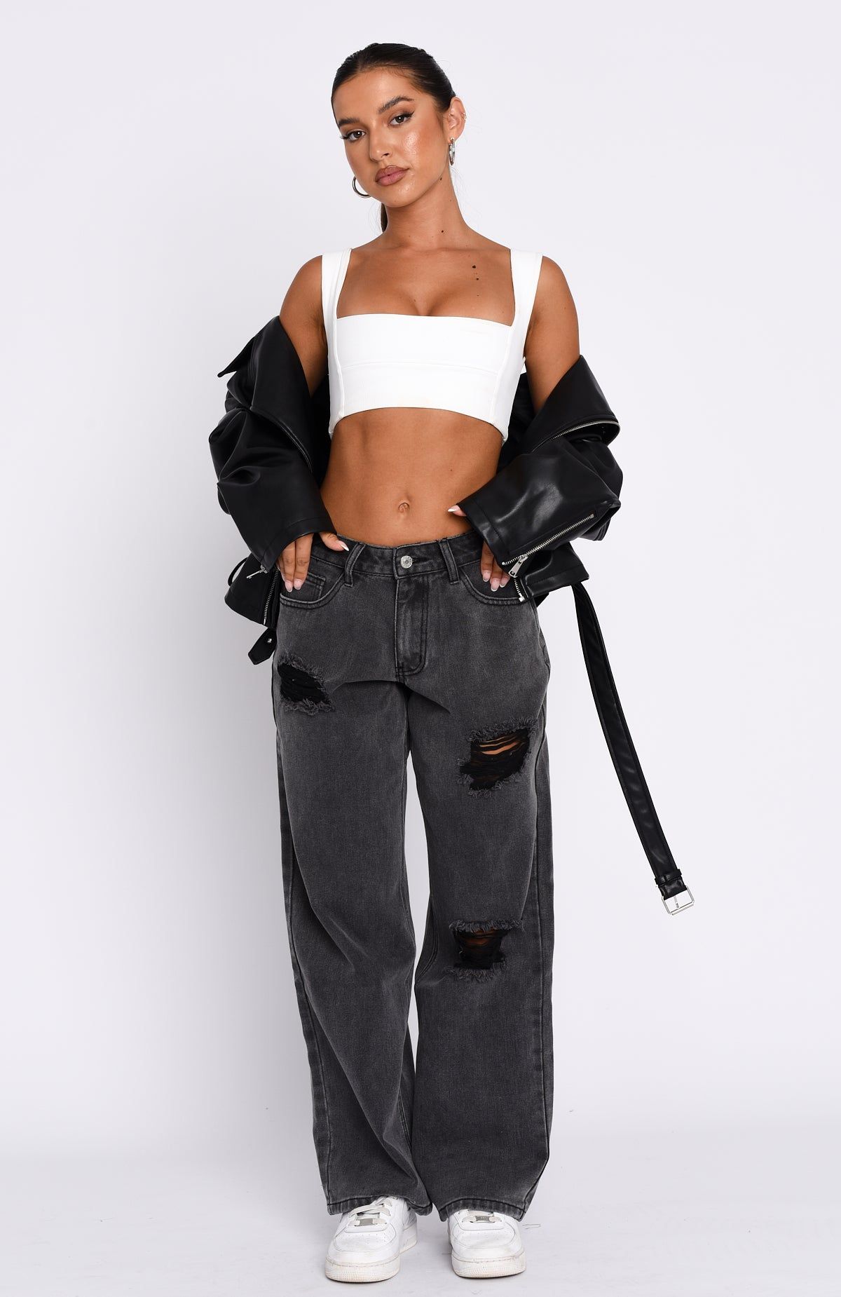 Cross My Path Low Rise Wide Leg Jeans Black Acid Wash sold by White Fox Boutique product image thumbnail 5