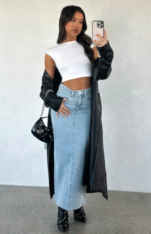 Never Lose Denim Maxi Skirt Vintage Mid Blue sold by White Fox Boutique