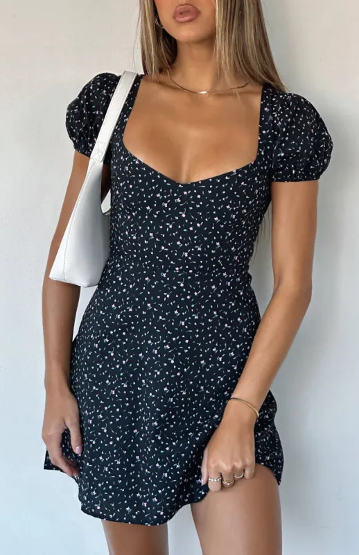 We're Alone Now Short Sleeve Mini Dress Midnight Posie sold by White Fox Boutique