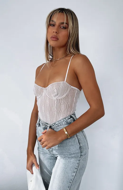 Keep Wishing Mesh Bodysuit White sold by White Fox Boutique