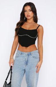Simply Sleek Diamante Bustier Black sold by White Fox Boutique