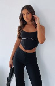 Simply Sleek Diamante Bustier Black sold by White Fox Boutique