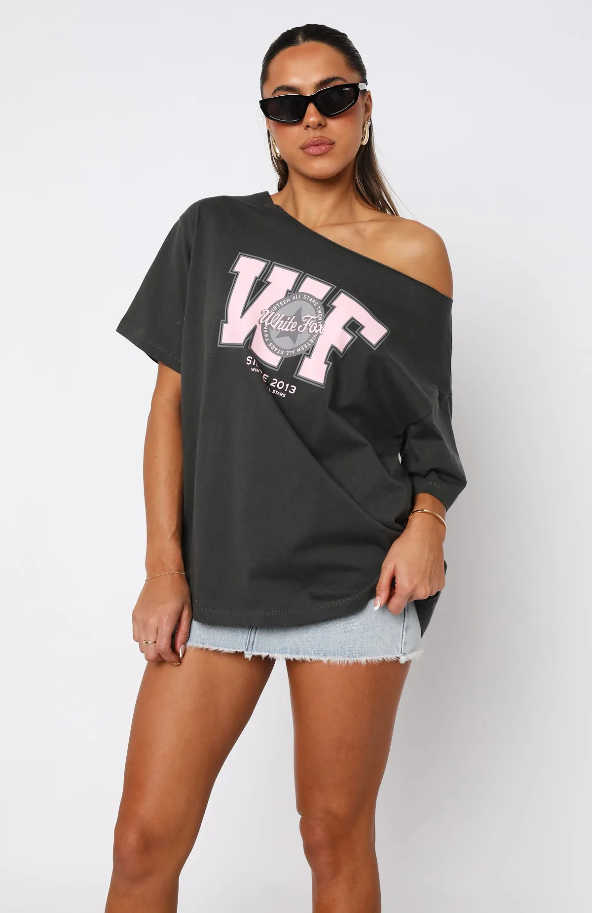 Your Favourite View Off Shoulder Oversized Tee Charcoal sold by White Fox Boutique product image thumbnail 2
