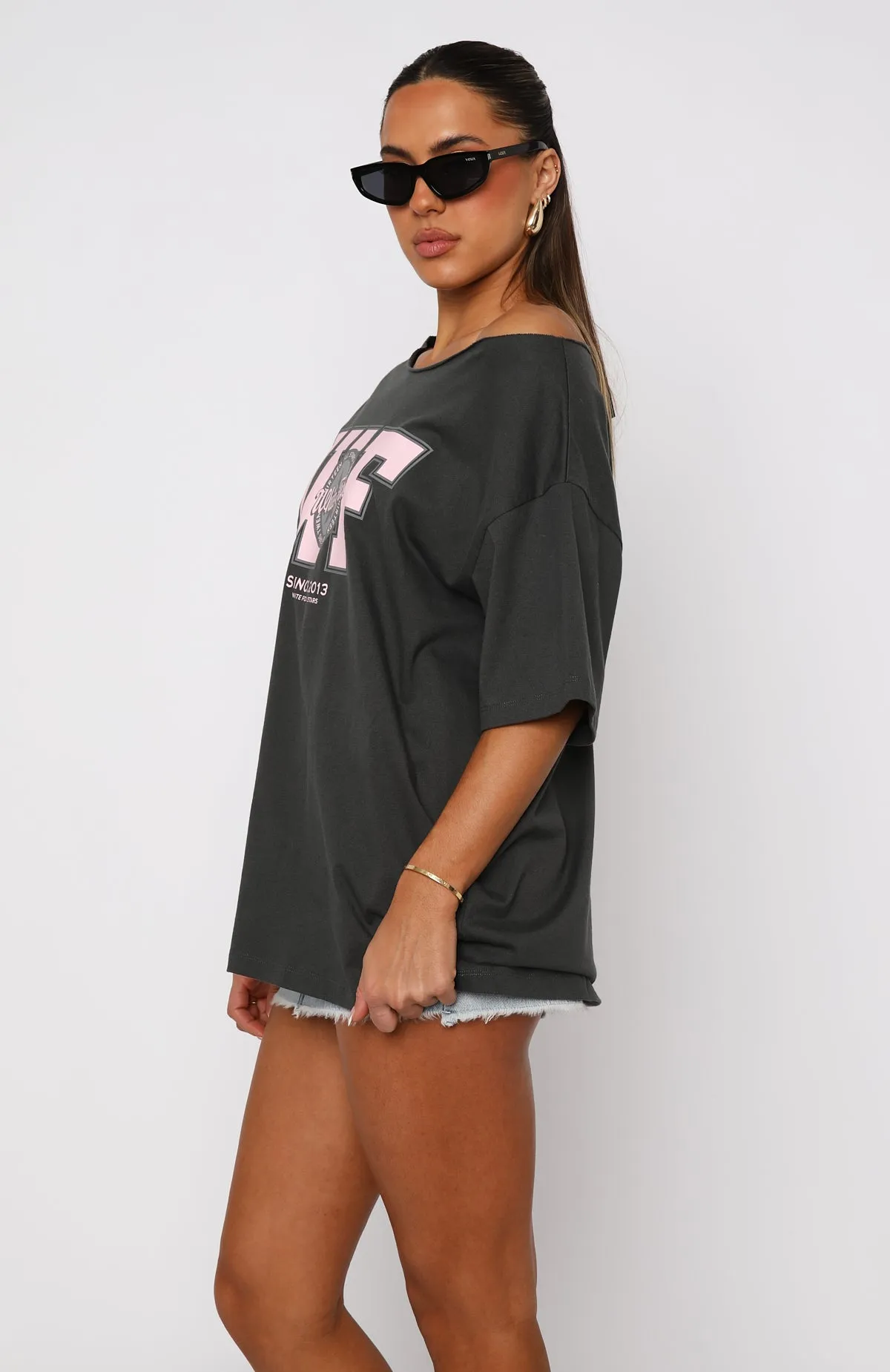 Your Favourite View Off Shoulder Oversized Tee Charcoal sold by White Fox Boutique product image thumbnail 3