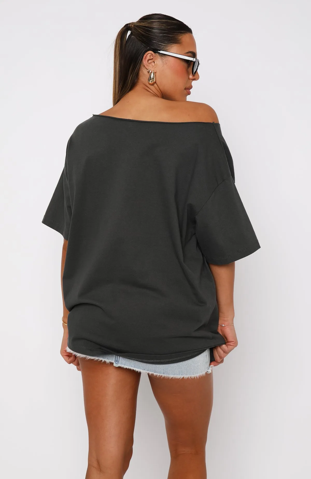 Your Favourite View Off Shoulder Oversized Tee Charcoal sold by White Fox Boutique product image thumbnail 4