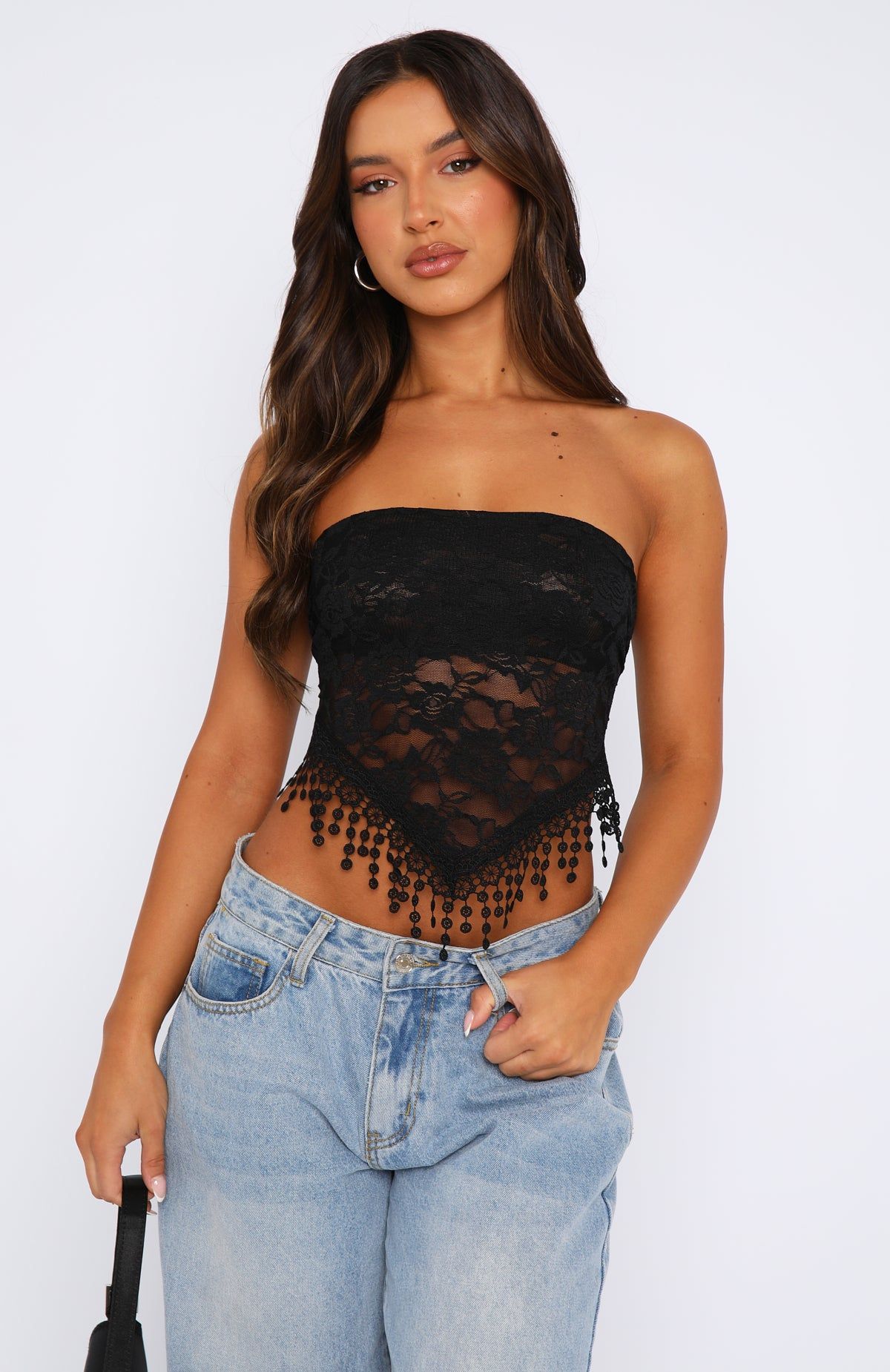 Stay Awake Lace Scarf Top Black sold by White Fox Boutique product image thumbnail 2