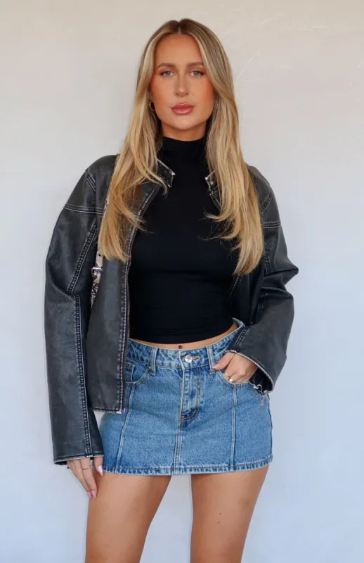 Single Soon Denim Mini Skirt Brown Blue sold by White Fox Boutique