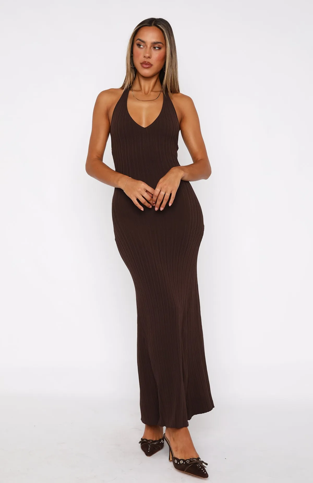 It's Only Fair Halter Maxi Dress Chocolate sold by White Fox Boutique product image thumbnail 2