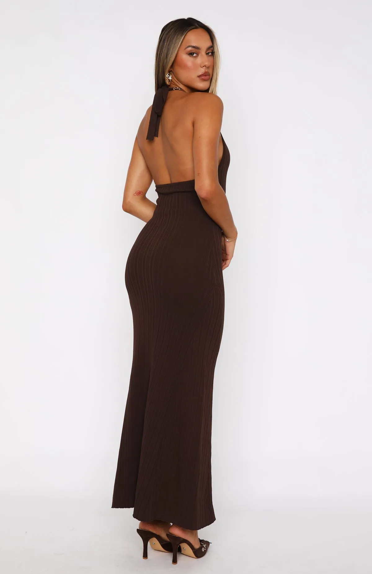 It's Only Fair Halter Maxi Dress Chocolate sold by White Fox Boutique product image thumbnail 4