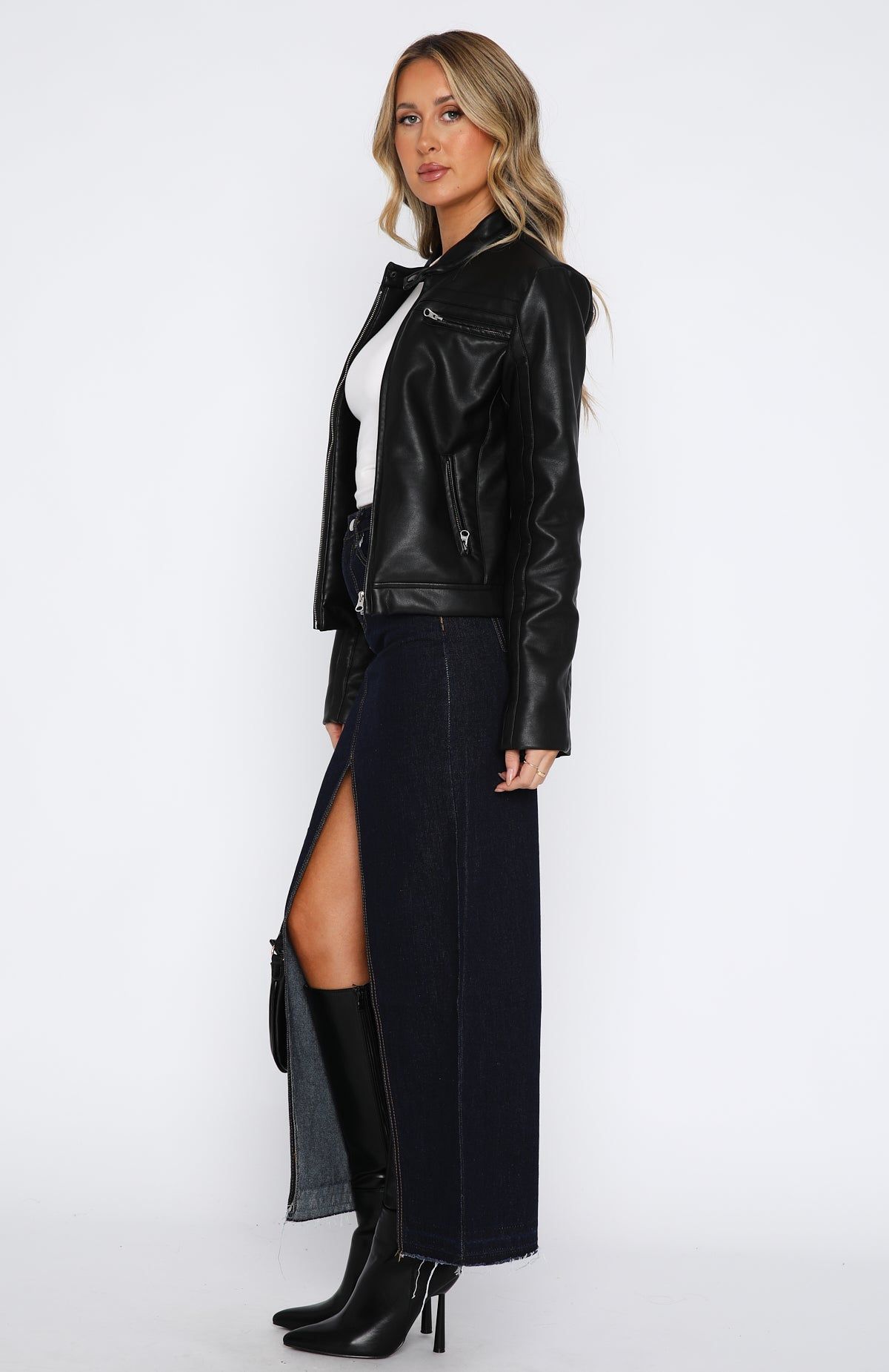 Take My Picture Denim Maxi Skirt Dark Wash sold by White Fox Boutique product image thumbnail 3