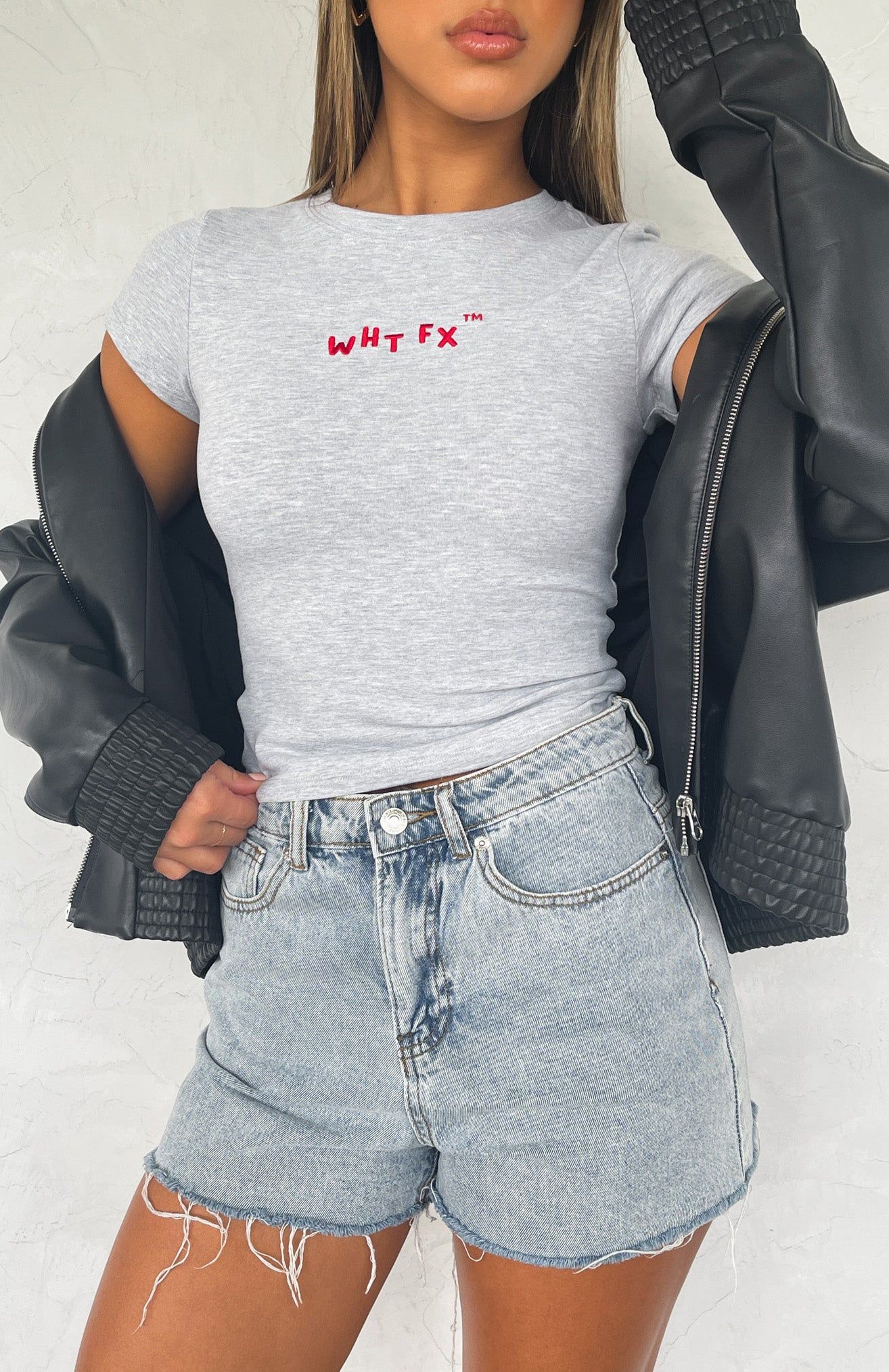 Fine Without You Baby Tee Grey Marle sold by White Fox Boutique