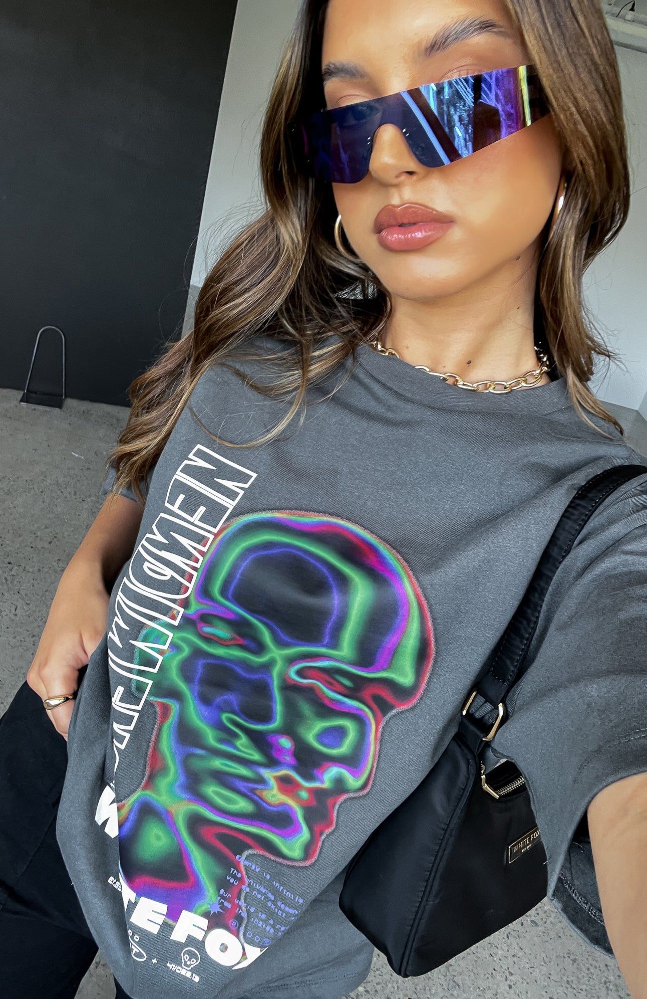 New Dimension Oversized Tee Charcoal sold by White Fox Boutique