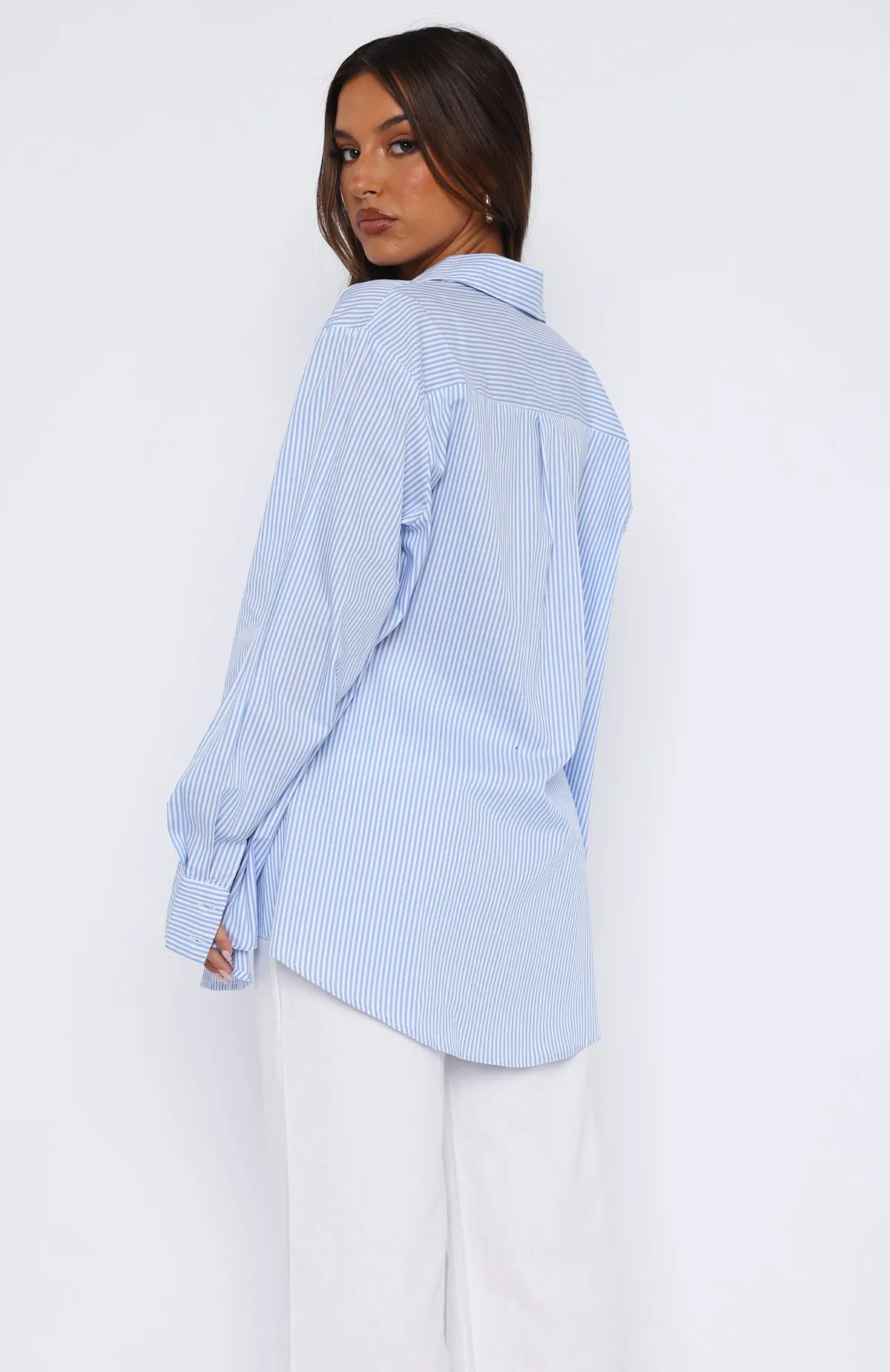 Always About Us Striped Button Up Shirt Light Blue sold by White Fox Boutique product image thumbnail 4