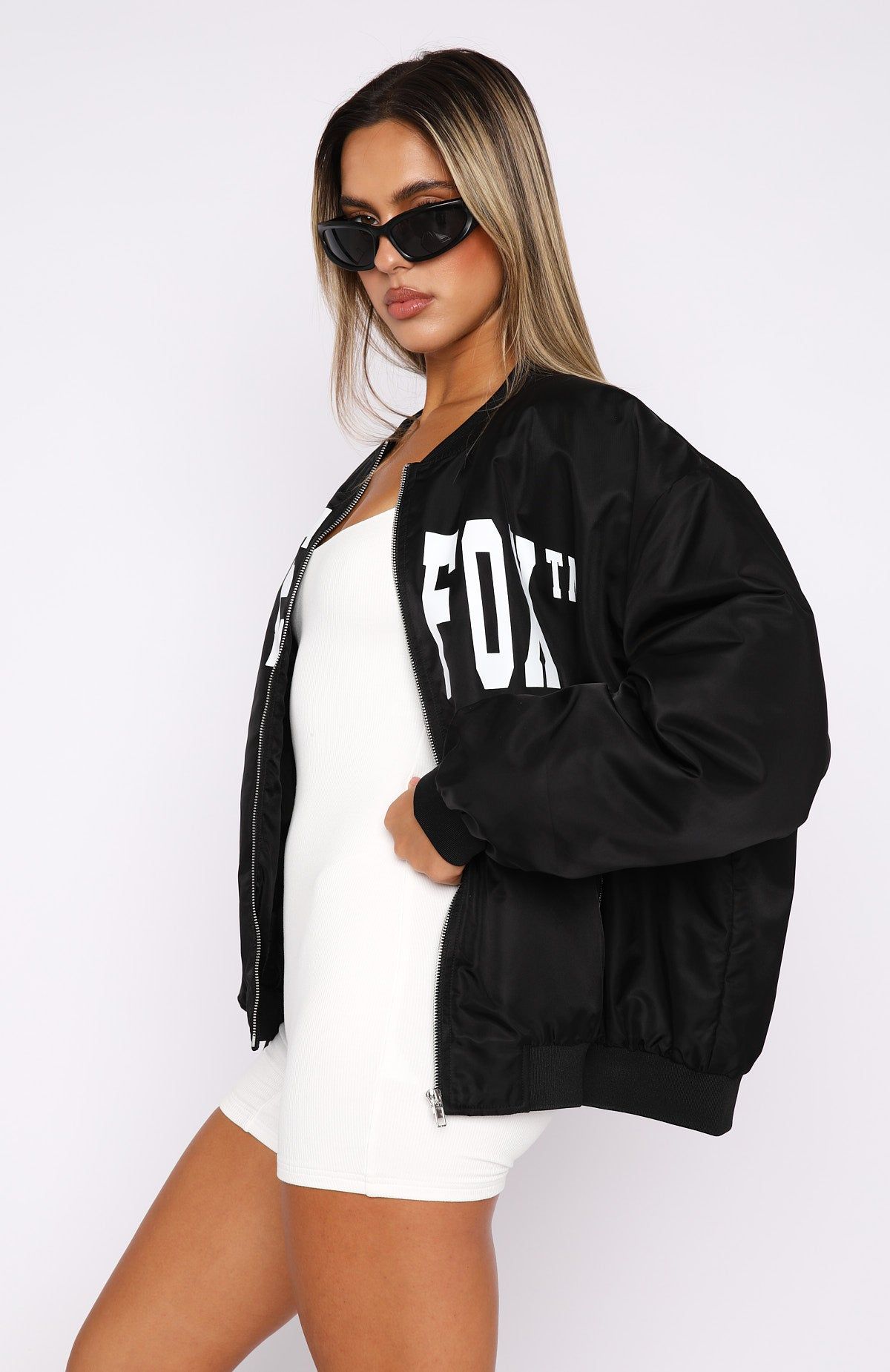 Just Us Bomber Jacket Black sold by White Fox Boutique product image thumbnail 3