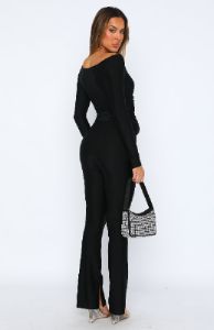 Searching For You Long Sleeve Jumpsuit Black sold by White Fox Boutique