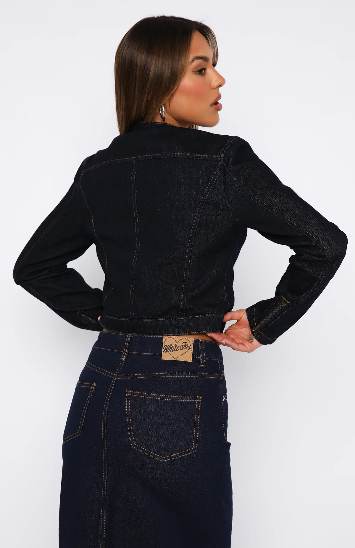 Wherever We Go Denim Jacket Dark Wash sold by White Fox Boutique product image thumbnail 4