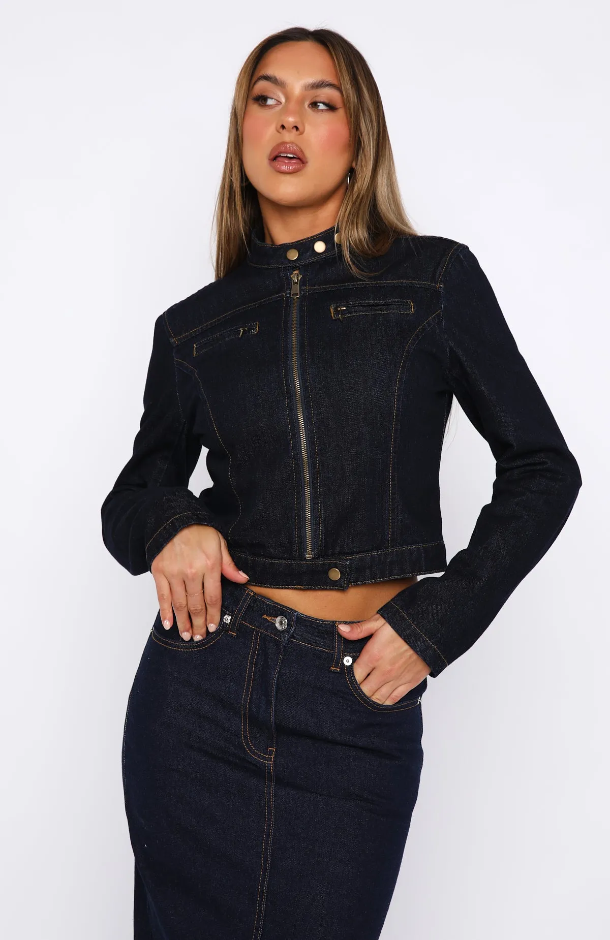 Wherever We Go Denim Jacket Dark Wash sold by White Fox Boutique product image thumbnail 2