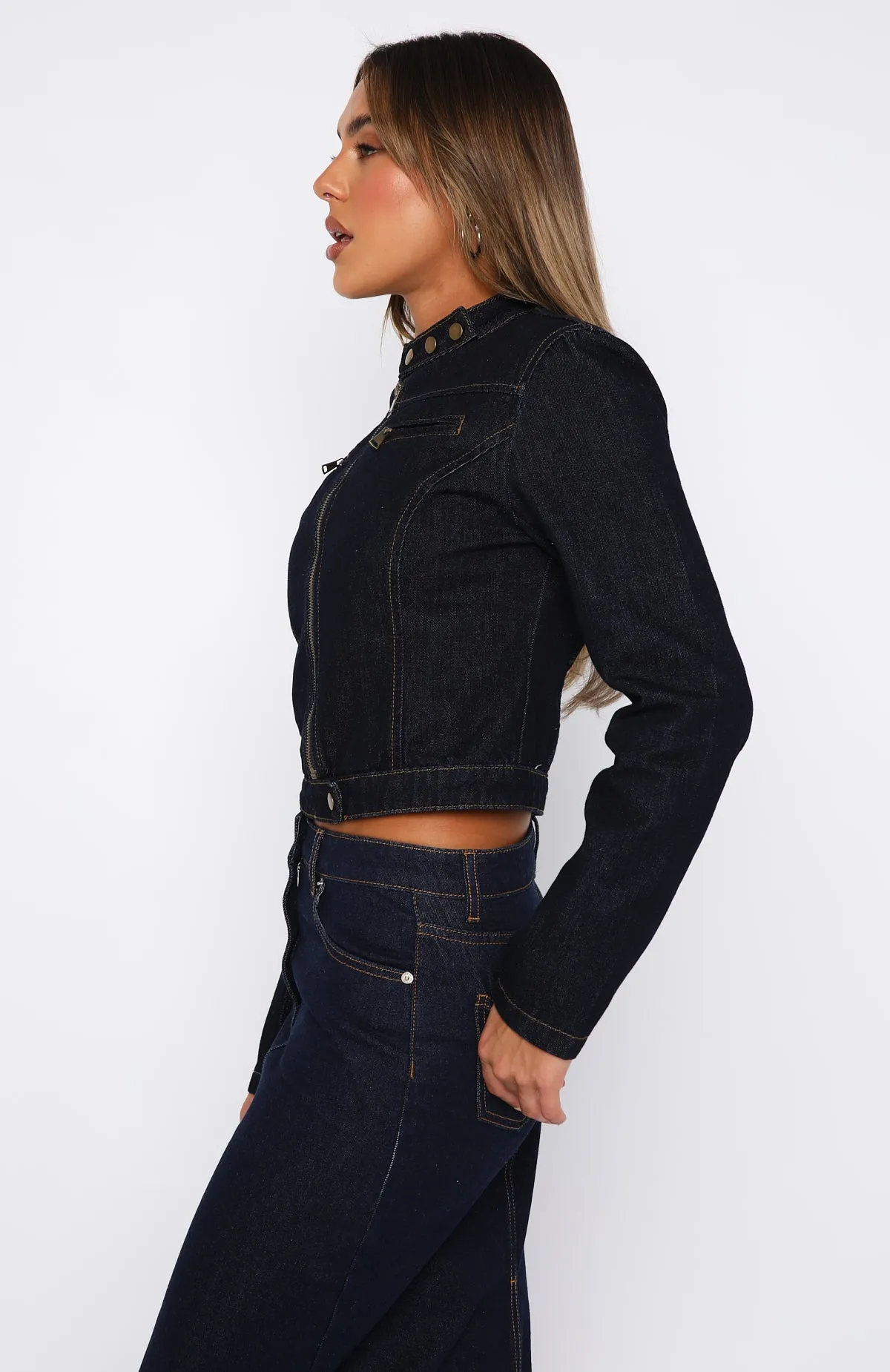 Wherever We Go Denim Jacket Dark Wash sold by White Fox Boutique product image thumbnail 3