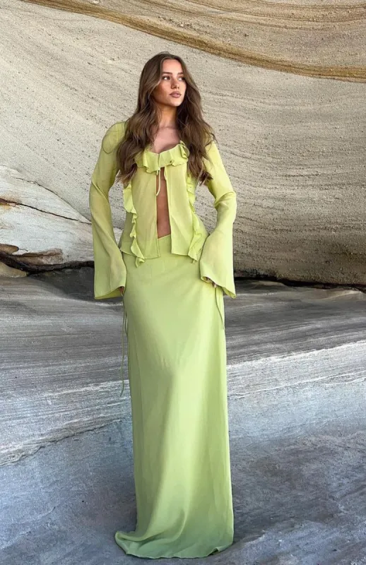 Do You Feel The Same Maxi Skirt Matcha sold by White Fox Boutique