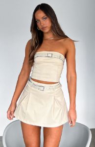 Follow Me Strapless Crop Beige sold by White Fox Boutique
