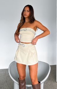 Follow Me Strapless Crop Beige sold by White Fox Boutique