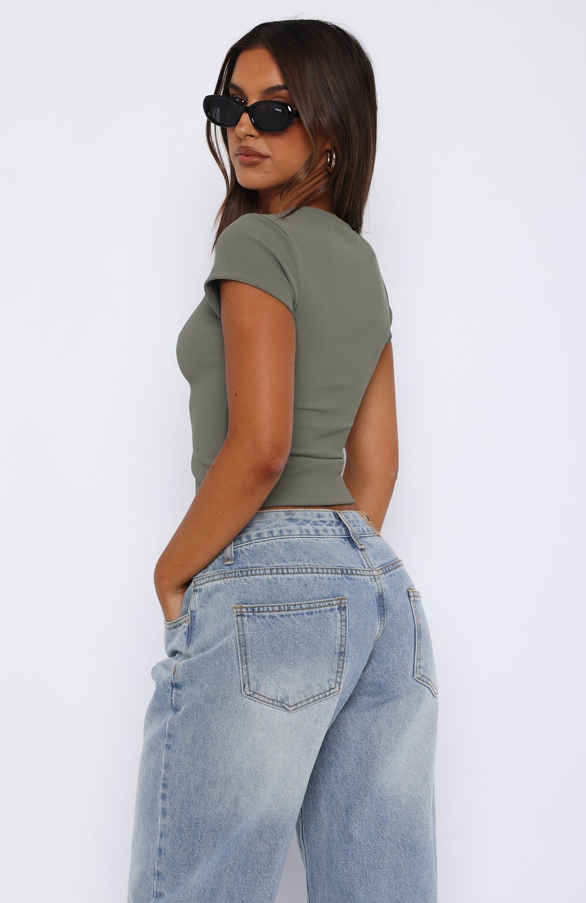 Take Me There Ribbed Baby Tee Olive sold by White Fox Boutique product image thumbnail 3